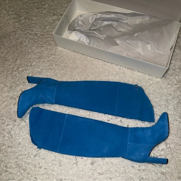 SCHUTZ Electric Blue Suede Over-the-Knee High Heel Boots - Picture 5 of 9